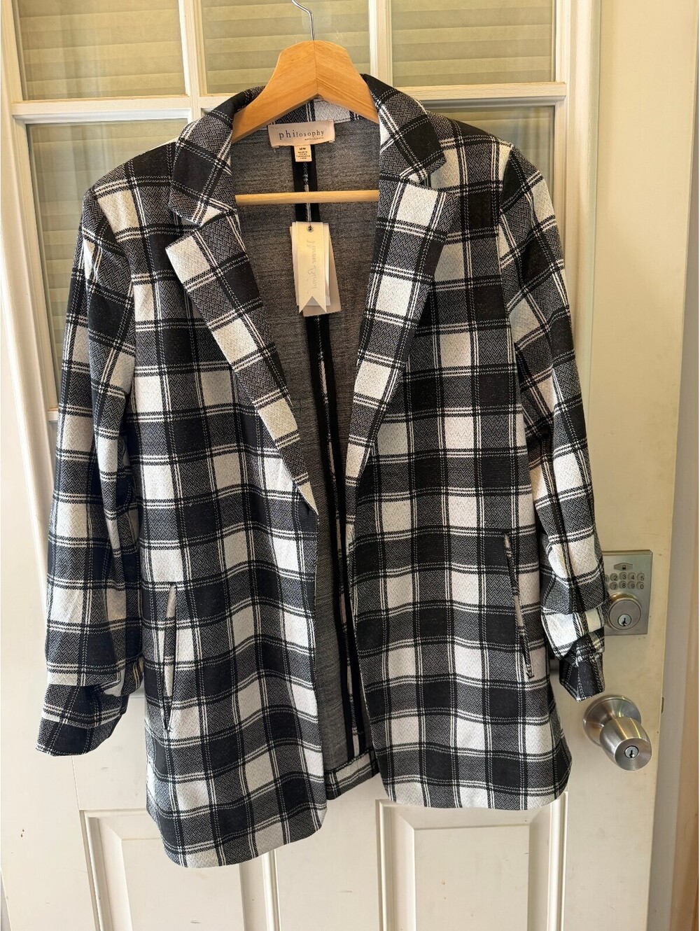 Philosophy Black and White Plaid Blazer Jacket Medium